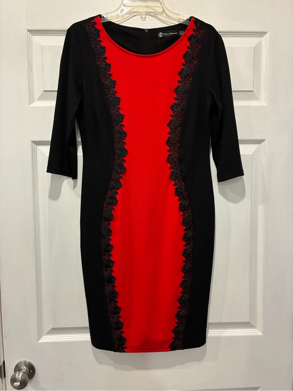 Nice Forever Black and Red Lace-Trim Midi Dress